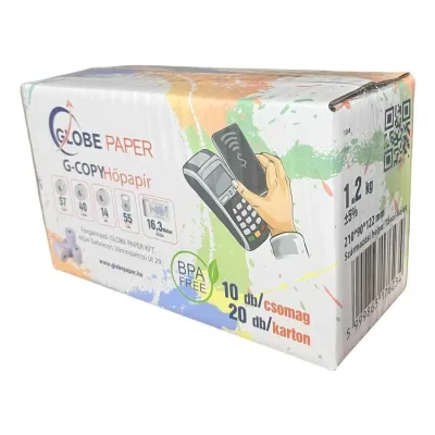 57*40 mm ( 48 gr) 14-17mm core 48 gr. 19 méter BANKKÁRTYA TERMINÁL ( POS) és PÉZTÁRGÉP szalag EGYEDI 20 ROLL/ DOBOZ kiszereléssel